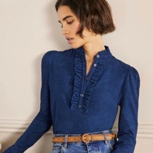 Boden Blue Ruffle Blouse